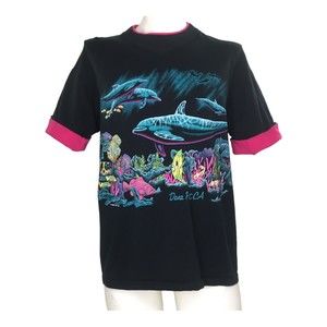 Dana Point T Shirt Wrap Around Neon Underwater Graphic Dolphin Vintage 90's L